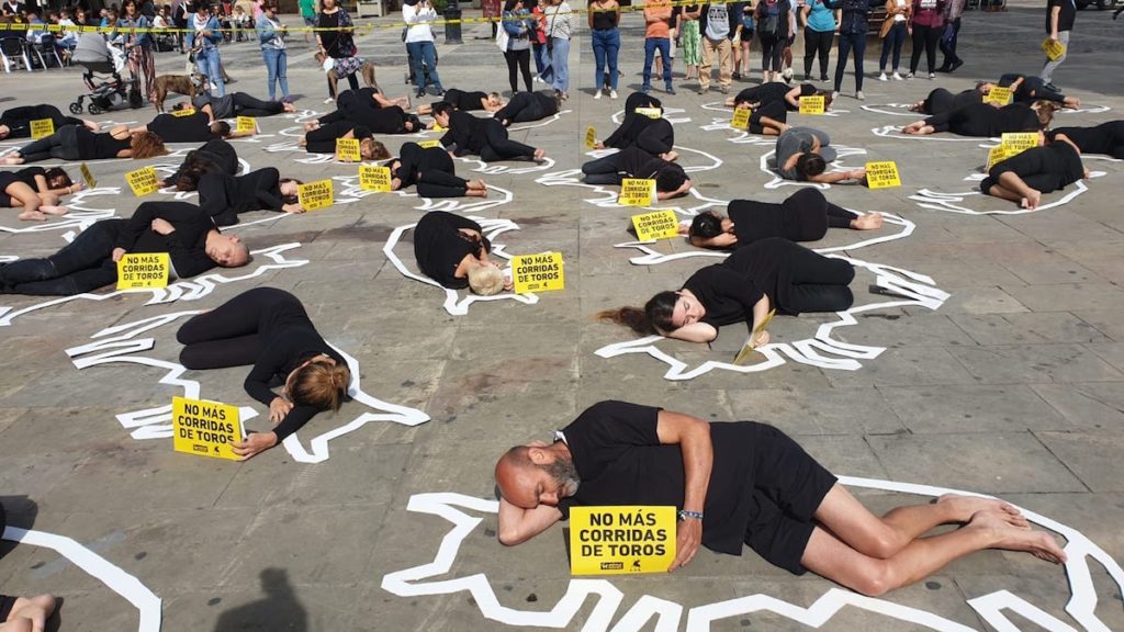 Protest Logroño: Stierenvechten is een crime scene