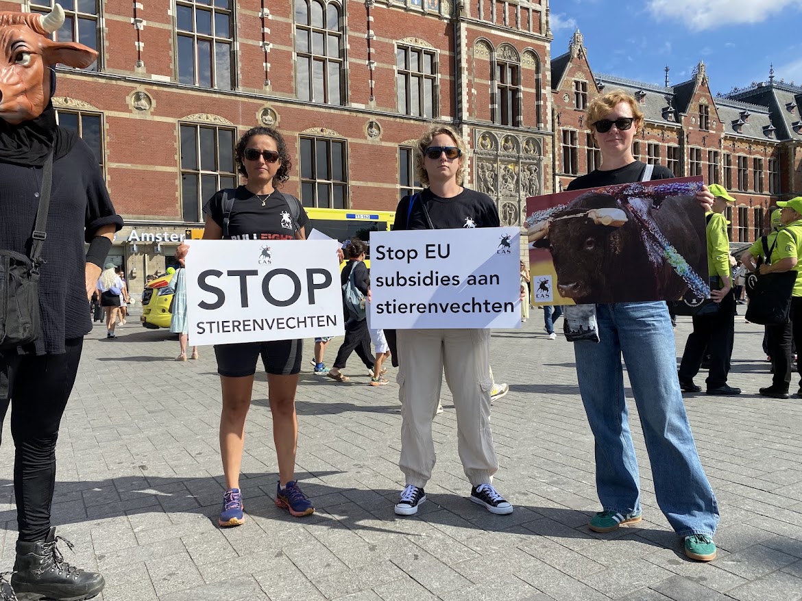 Demonstratie in Amsterdam tegen stierenvechten | Foto: Willemien van de Stouwe